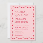 Wavy roze en rode bruiloft thema kaart (Voorkant)