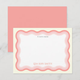 Wavy roze lijnen meisjes gepersonaliseerde flat notitiekaartje