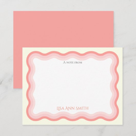 Wavy roze lijnen meisjes gepersonaliseerde flat notitiekaartje (Voorkant / Achterkant)