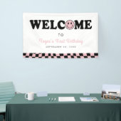 Wavy roze preppy glimlach meisje 1e verjaardag wel spandoek (Beurs)