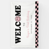 Wavy roze preppy glimlach meisje 1e verjaardag wel spandoek (Verticaal)