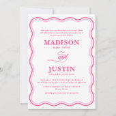 Wavy Roze Retro Squiggle bruiloft Kaart (Voorkant)