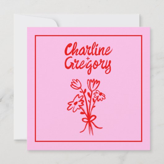 Wavy roze rode handschriftherretro Weddenschap Rsv Kaart (Achterkant)