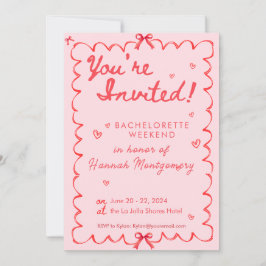 Wavy Roze Rood Bachelorette Tijdlijn Uitnodiging