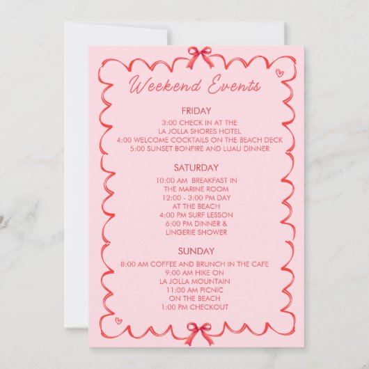 Wavy Roze Rood Bachelorette Tijdlijn Uitnodiging (Achterkant)