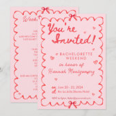Wavy Roze Rood Bachelorette Tijdlijn Uitnodiging (Voorkant / Achterkant)