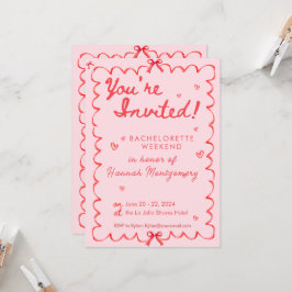 Wavy Roze Rood Bachelorette Tijdlijn Uitnodiging