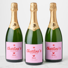 Wavy Roze Rood Handschrift Retro Vrijgezellenfeest Sparkling Wijnetiket