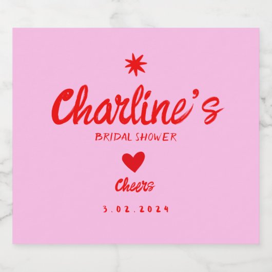 Wavy Roze Rood Handschrift Retro Vrijgezellenfeest Sparkling Wijnetiket (Enkel label)