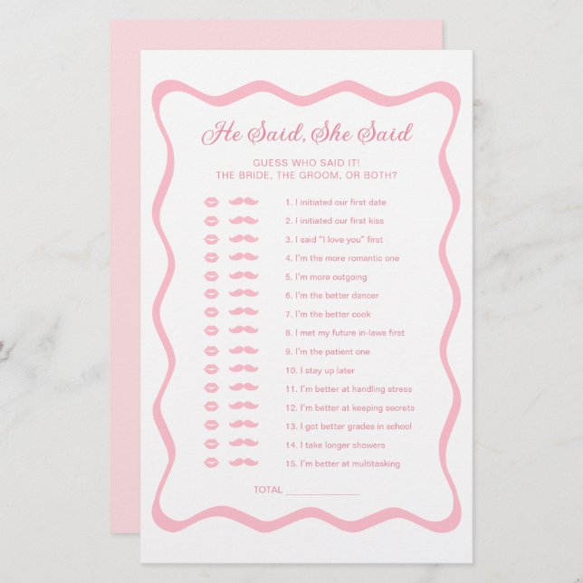 Wavy roze Vrijgezellenfeest zei hij dat ze spel ze (Voorkant / Achterkant)