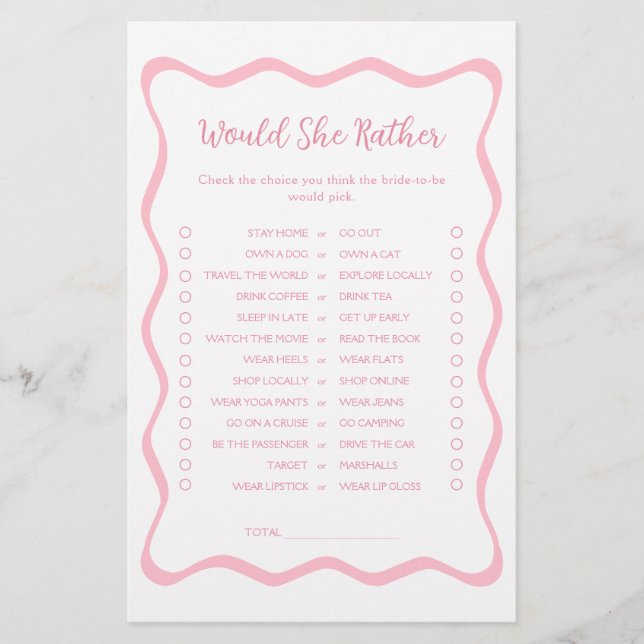 Wavy roze Vrijgezellenfeest zou ze liever spel (Voorkant)