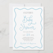 Wavy Scallop Border Baby shower Jongensuitnodiging Kaart (Voorkant)