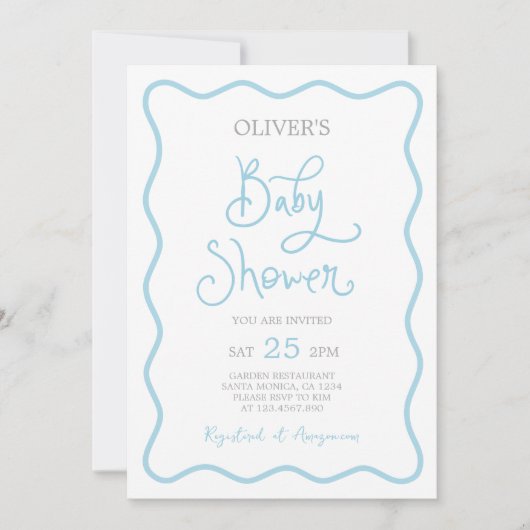 Wavy Scallop Border Baby shower Jongensuitnodiging Kaart (Voorkant)