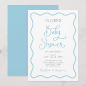 Wavy Scallop Border Baby shower Jongensuitnodiging Kaart (Voorkant / Achterkant)