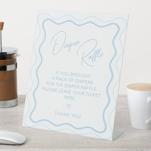 Wavy Scallop Retro Baby Boy Douche Luier Raffle Reclamebord Met Voetstuk (Insitu)