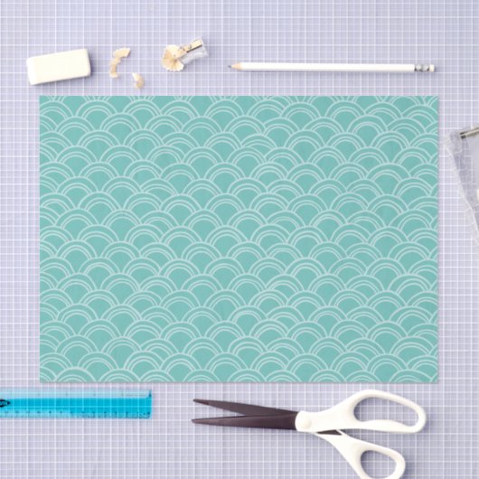 Wavy Scallops Pattern White Aqua Tissuepapier (Craft)