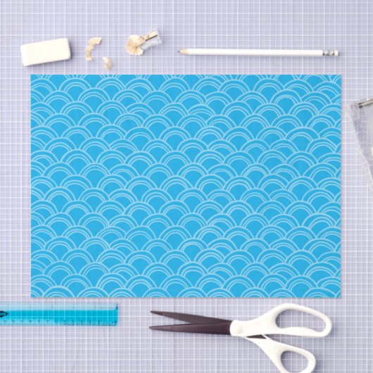 Wavy Scallops Pattern White Blue Tissuepapier (Craft)