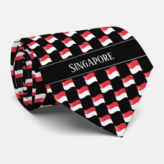 Wavy Singapore Flag Pattern Stropdas (Opgerold)