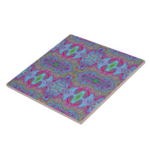 Wavy Sky Blue Multicolored Trippy Pattern Tegeltje