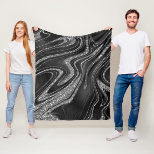Wavy Sliver Glitter op zwart Fleece Deken