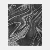 Wavy Sliver Glitter op zwart Fleece Deken (Voorkant)