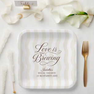 Wavy Stripe Love Is Brewing Bruiloftsfeest Papieren Bordje