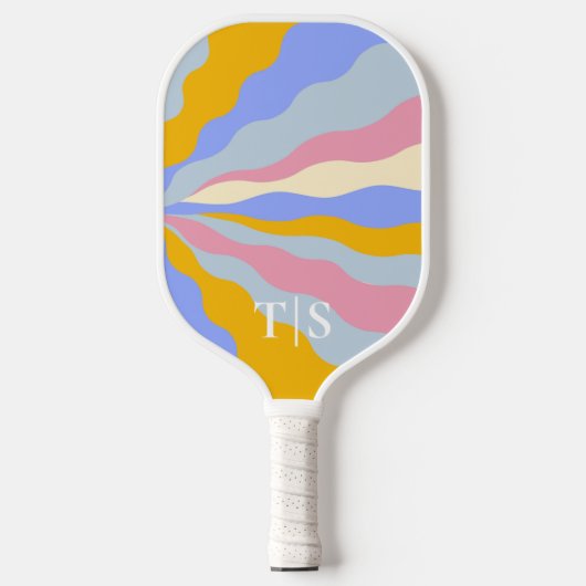 Wavy Stripe Monogram 80s Personalized Initials Pickleball Paddle (Voorkant)