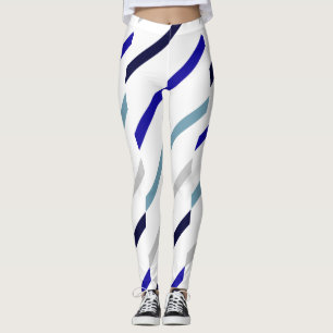Wavy-Striped Wit Royal Blue Navy & Grijs-Blauw Leggings