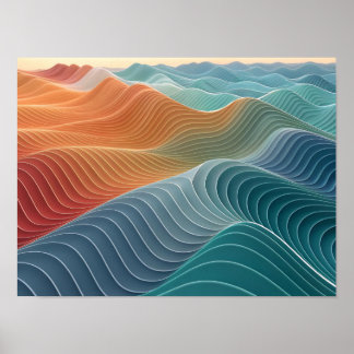 Wavy Topografische lijnen in 3D Poster