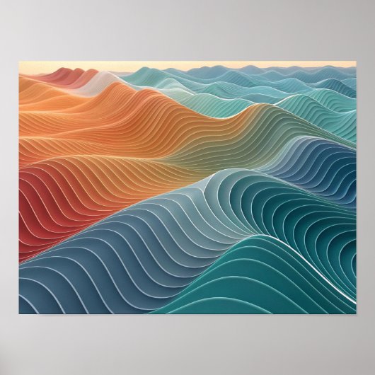 Wavy Topografische lijnen in 3D Poster (Voorkant)