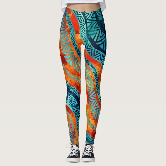 Wavy Tribal Ethnic Boho Patroon Leggings (Voorkant)
