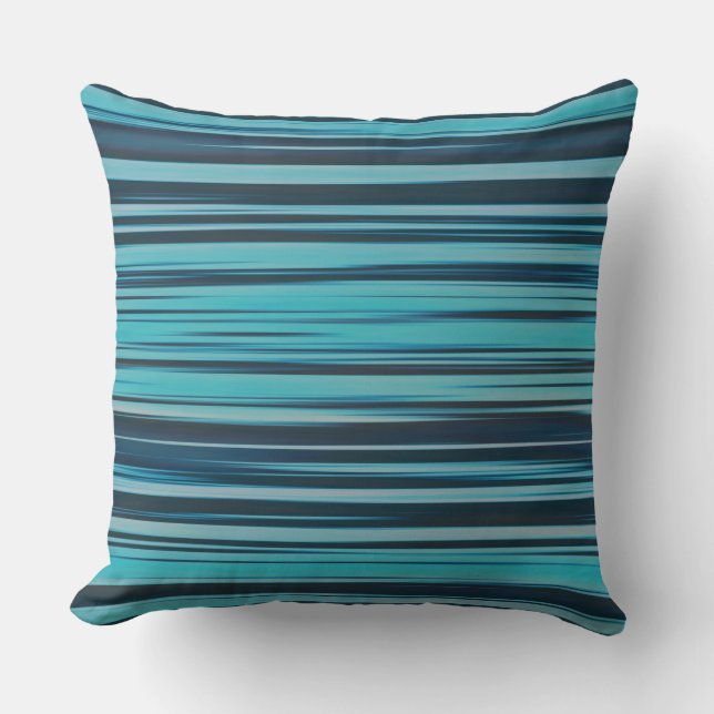Wavy Turquoise en Blue Stripes Kussen (Voorkant)