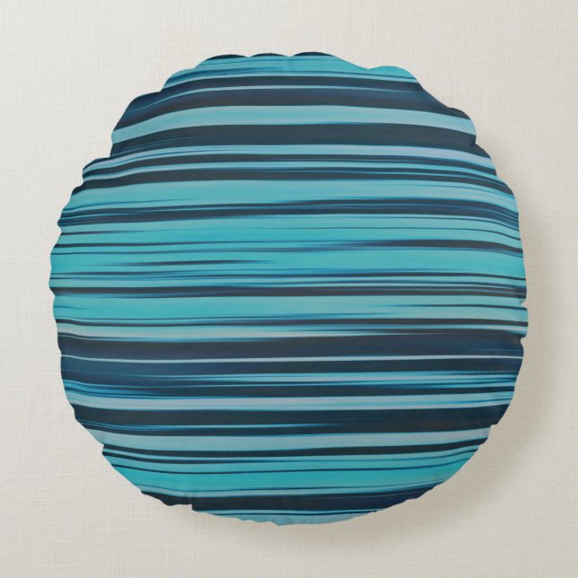 Wavy Turquoise en Blue Stripes Rond Kussen (Voorkant)