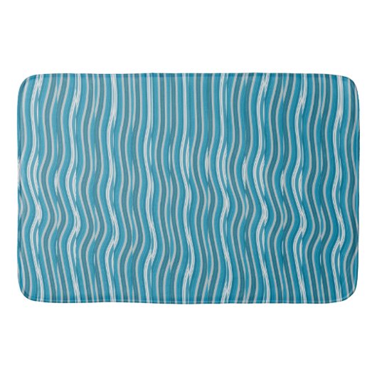 Wavy Turquoise en White Stripes Badmat (Voorkant)