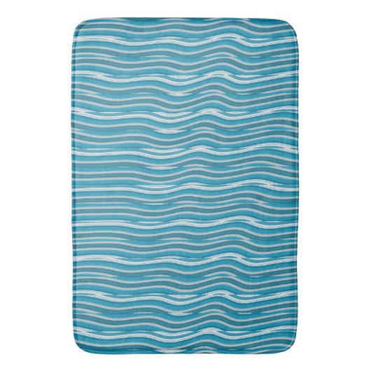 Wavy Turquoise en White Stripes Badmat (Voorkant Verticaal)