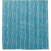 Wavy Turquoise en White Stripes Douchegordijn (Voorkant)