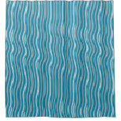 Wavy Turquoise en White Stripes Douchegordijn (Voorkant)