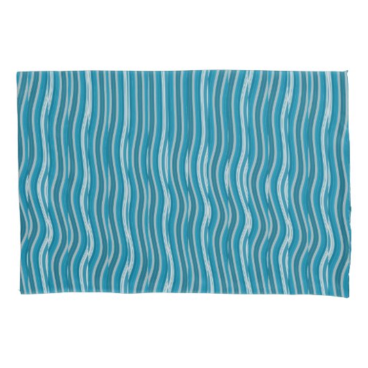Wavy Turquoise en White Stripes Kussensloop (Voorkant-Links)