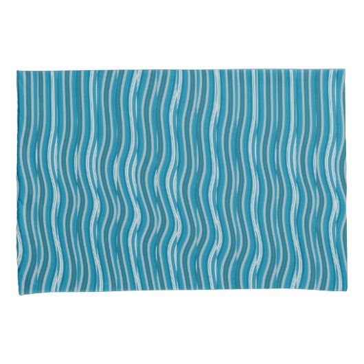 Wavy Turquoise en White Stripes Kussensloop (Voorkant-Rechts)