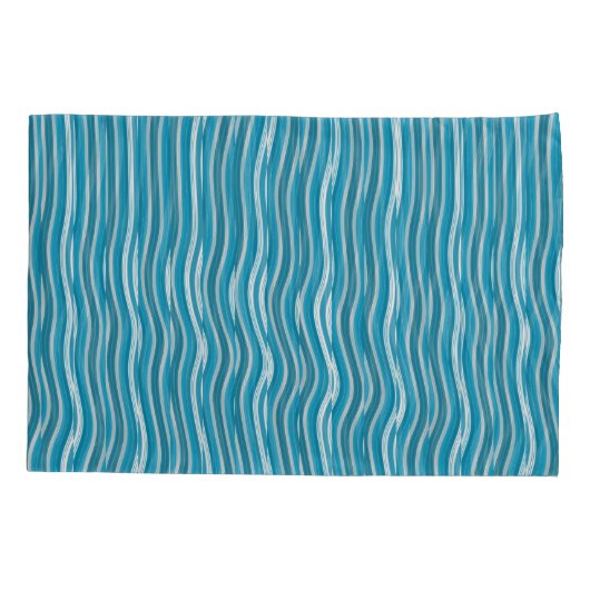 Wavy Turquoise en White Stripes Kussensloop (Achterkant)