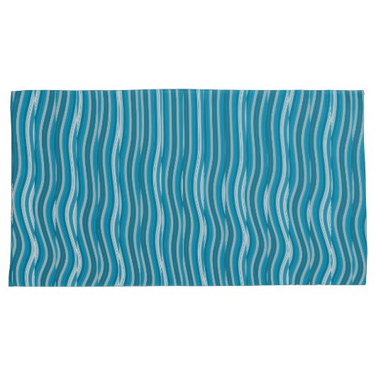 Wavy Turquoise en White Stripes Kussensloop (Voorkant-Rechts)