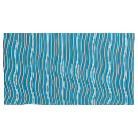 Wavy Turquoise en White Stripes Kussensloop (Voorkant)