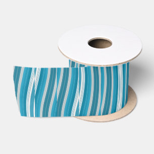 Wavy Turquoise en White Stripes Satijnen Lint