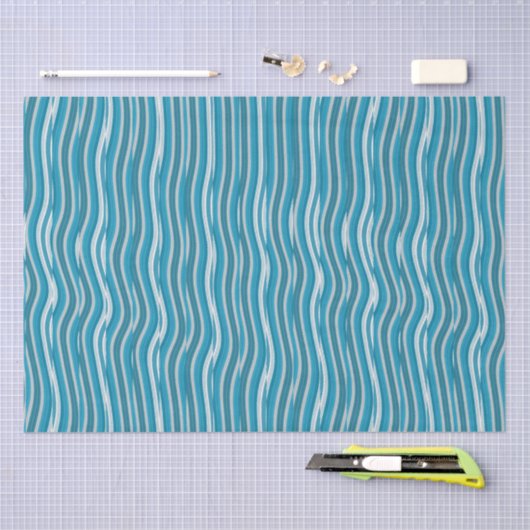 Wavy Turquoise en White Stripes Tissuepapier (Craft)