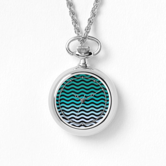Wavy Turquoise Stripes Horloge (Voorkant)