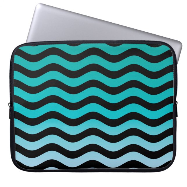Wavy Turquoise Stripes Laptop Sleeve (Voorkant)