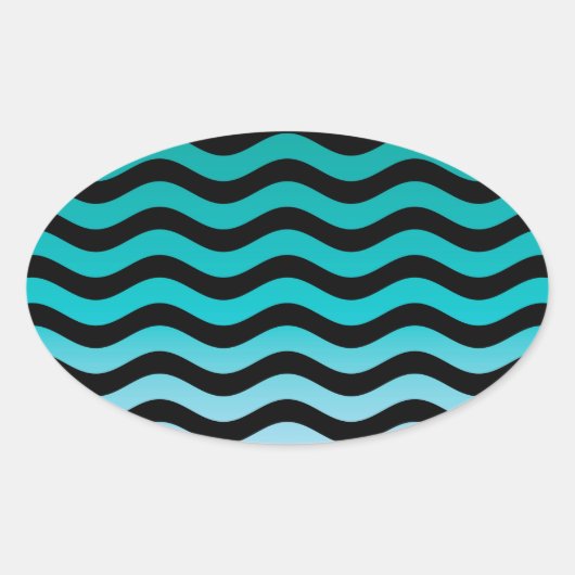 Wavy Turquoise Stripes Ovale Sticker (Voorkant)