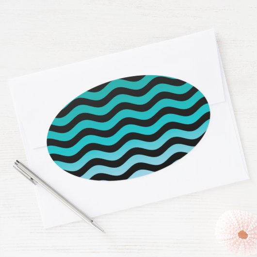 Wavy Turquoise Stripes Ovale Sticker (Envelop)