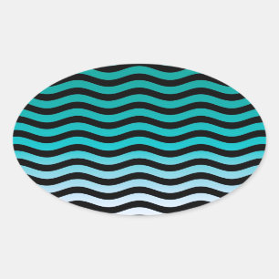 Wavy Turquoise Stripes Ovale Sticker