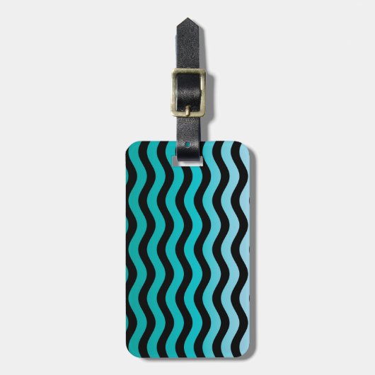 Wavy Turquoise Stripes Pattern Bagagelabel (Voorkant verticaal)